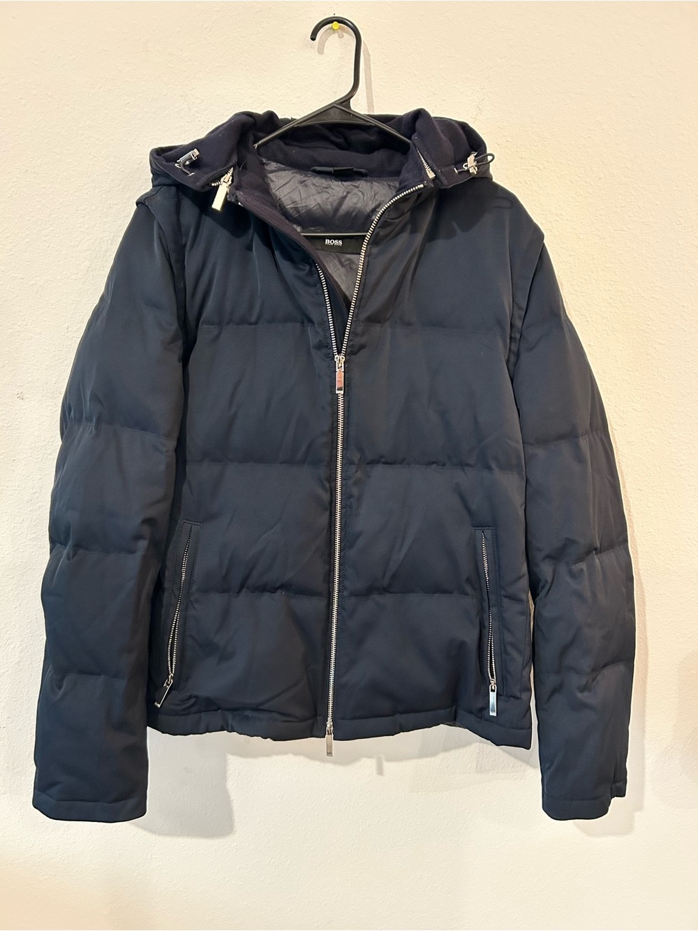 BOSS Hugo Boss Men's Navy Quilted Puffer Jacket/Vest with Hood Down Filled
